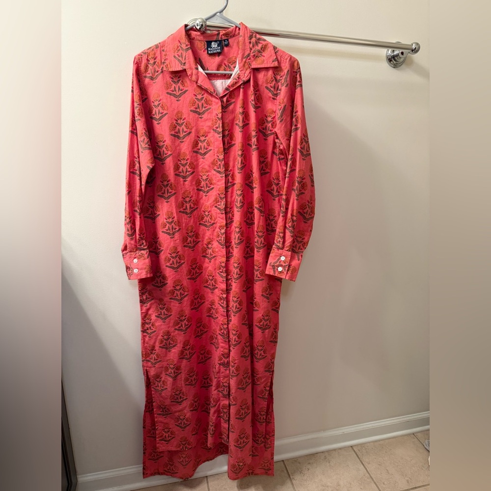 Madison Mathews Block Print Cotton Shirt Dress Small